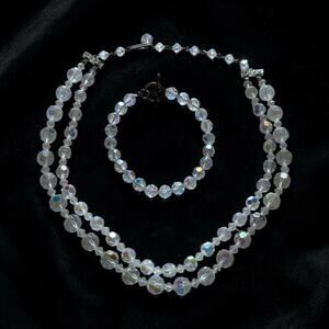 Crystal Aurora Borealis 2 strand Necklace Single strand bracelet set MCM Jewelry